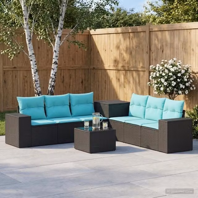 Set di divani 8 pz Nero e Blu 55 x 55 x 37 cm 3448478