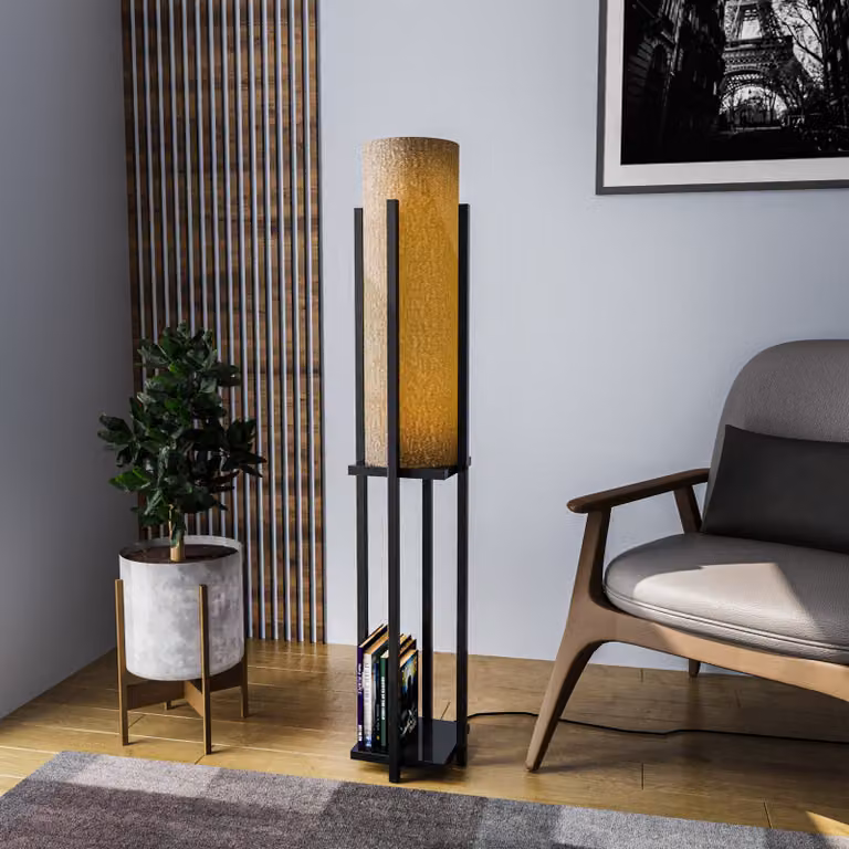 Opviq, Lampada da scaffale - 8126, Lampada da terra, CORPO IN METALLO, nero, 25 x 25 x 130 cm