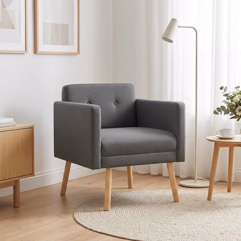 Sedia d'accento vidaXL in tessuto grigio con braccioli e struttura in legno
