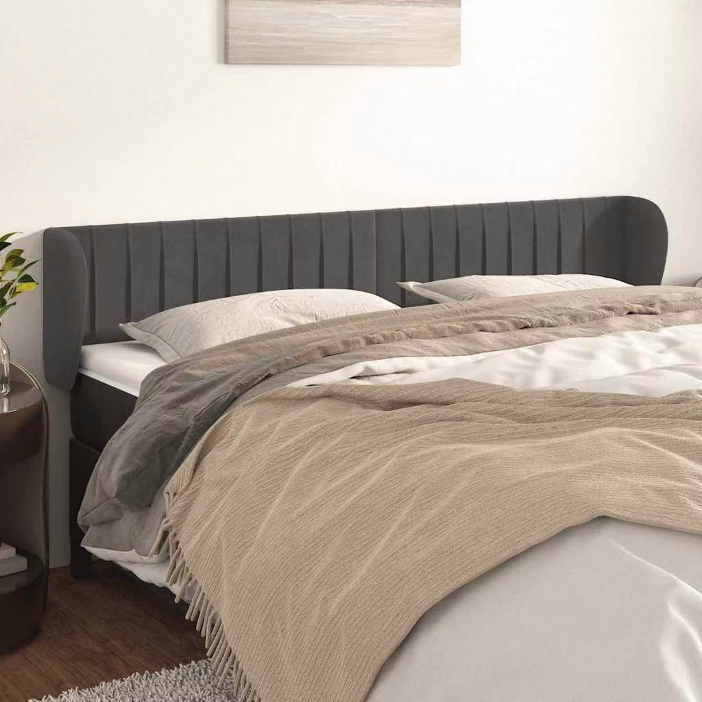 Testiera ad orecchio vidaXL in velluto grigio scuro L: 203 cm, P: 23 cm, H: 78-88 cm