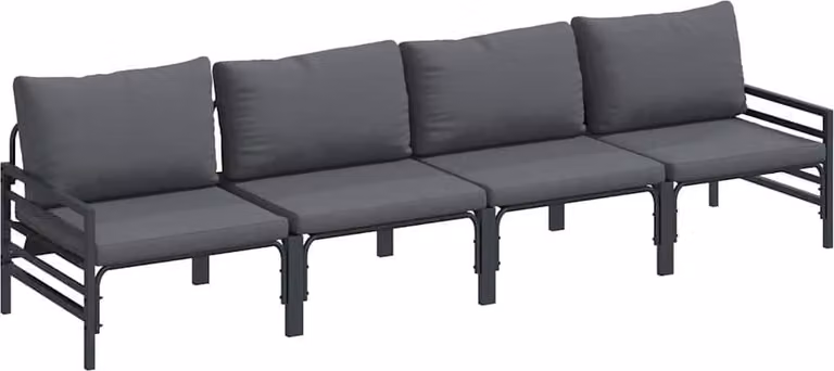 Set Divano da Giardino con cuscino 4 pcs Nero Acciaio
