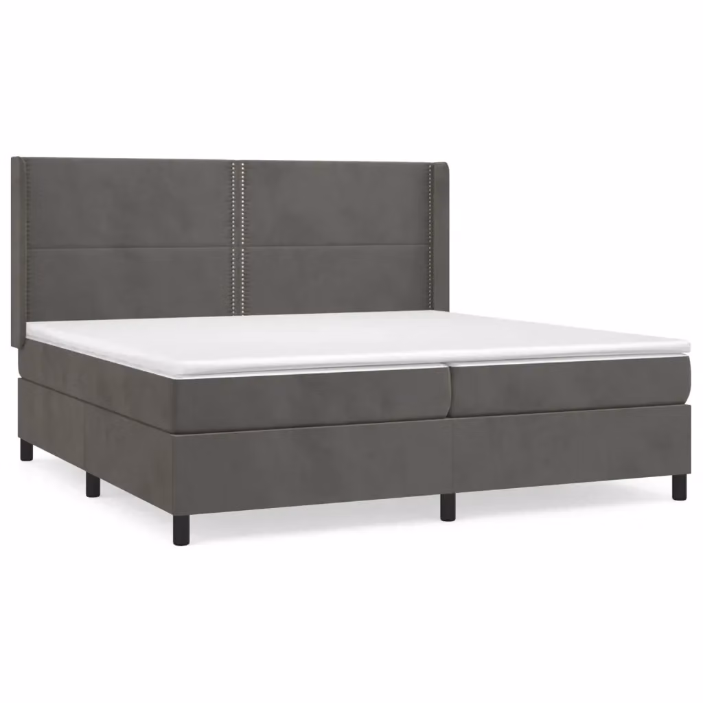 vidaXL Giroletto a Molle con Materasso Ibrido in Velluto Grigio e Bianco, L/P/H: 200 x 200 x 128 cm – 2