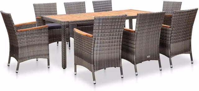 Set di mobili da giardino 9 pz con cuscini in poly rattan grigio 02_0018092