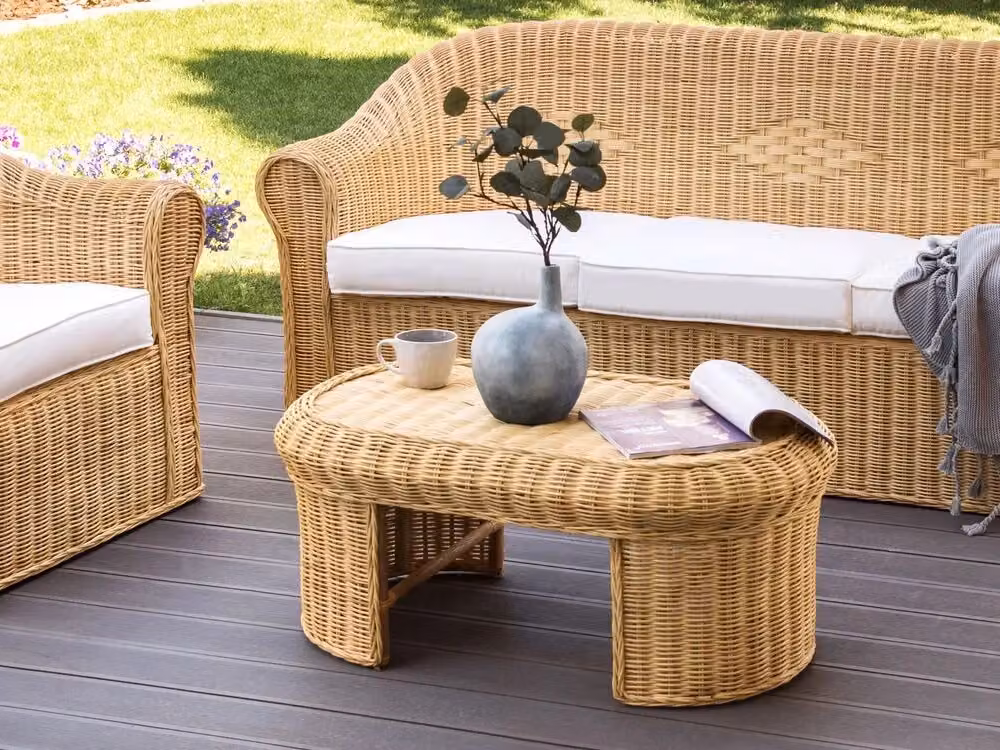 Tavolino da giardino Beliani in rattan beige stile boho con piano ovale L: 96 cm, P: 60 cm, H: 40 cm – 2
