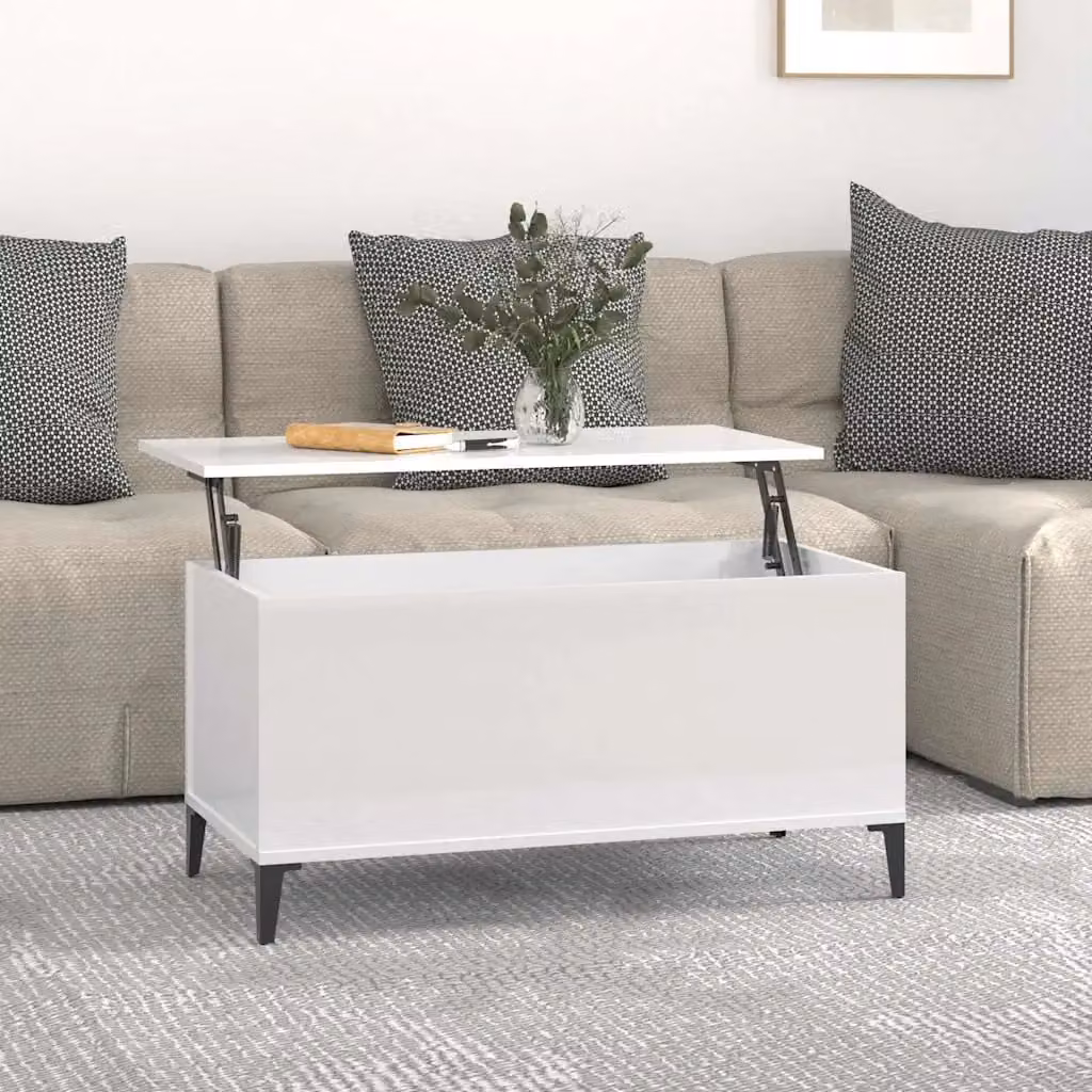 vidaXL Tavolino da Salotto Moderno Bianco Lucido L: 90 cm, P: 44,5 cm, H: 45 cm