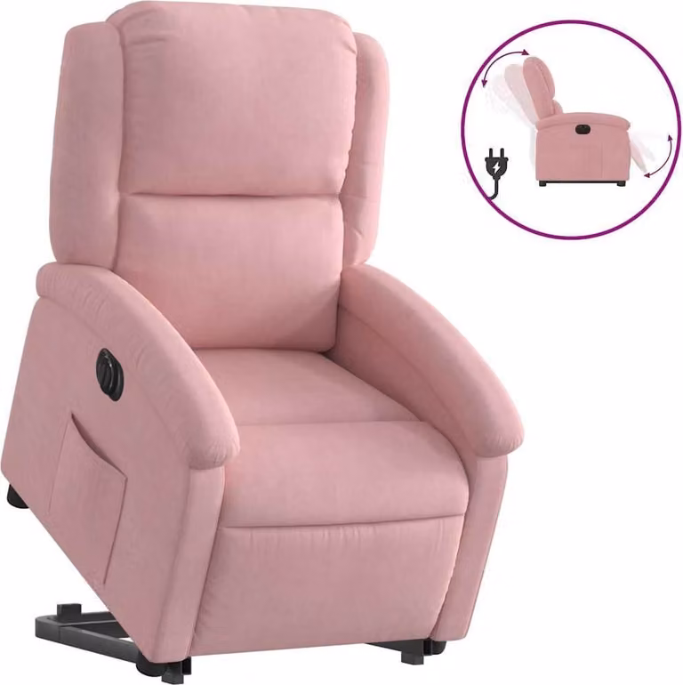 Poltrona reclinabile con ausilio per l'alzata elettrica Velluto rosa