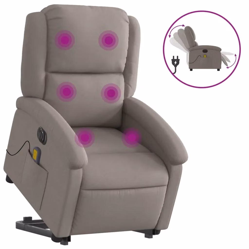 Poltrona Alzapersona Elettrica con Massaggio vidaXL in Tessuto Beige e Grigio per Senior – 2