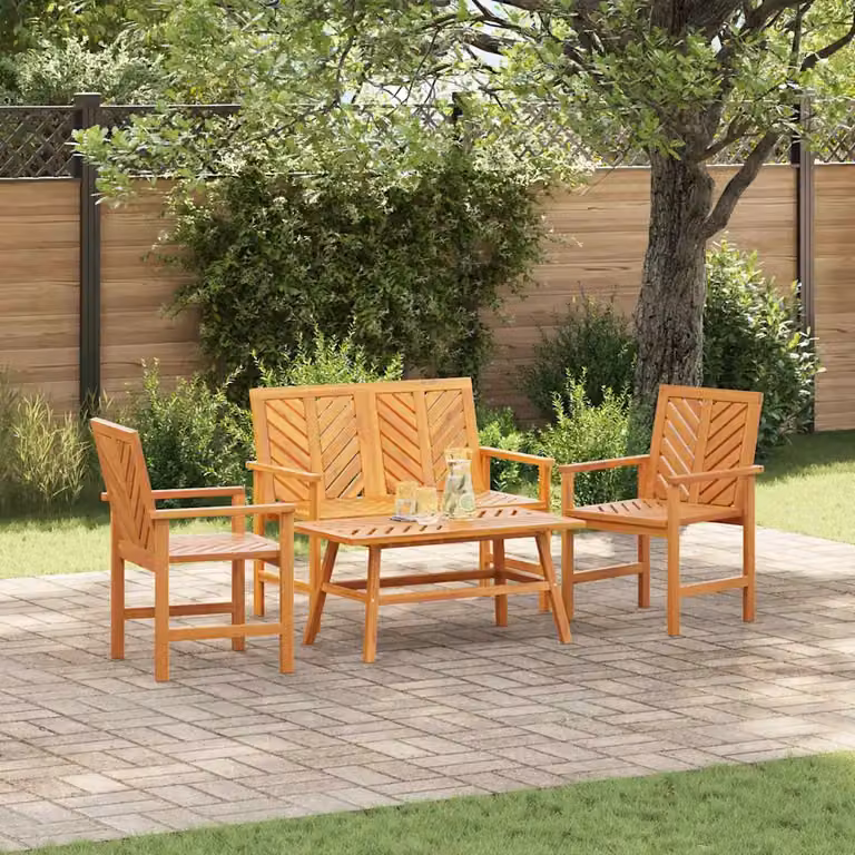 Set Lounge da Giardino vidaXL 4 pz in Legno di Acacia Marrone con Cuscini