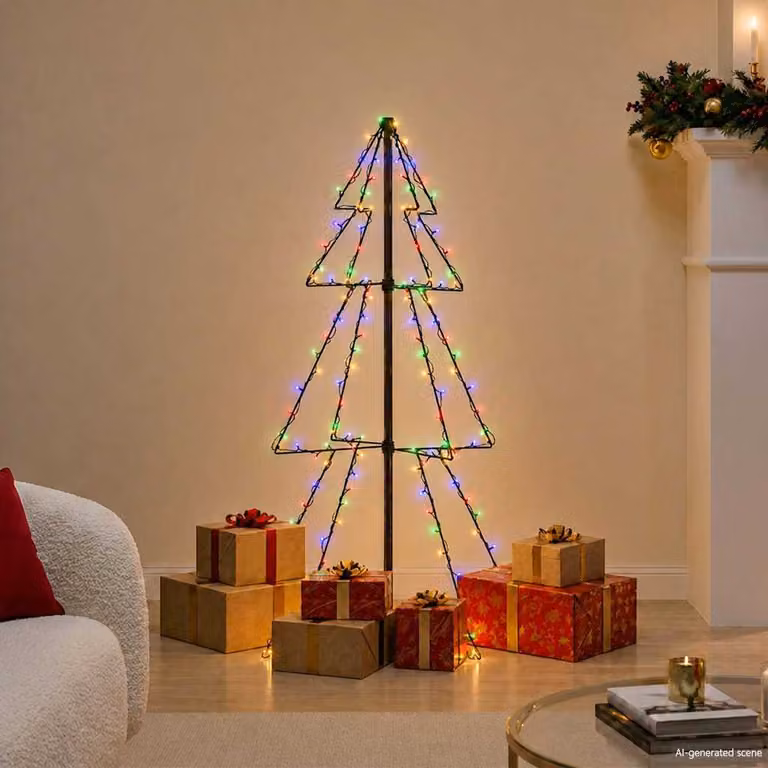 Albero di Natale a cono vidaXL con 160 LED multicolore per interni ed esterni, L: 78 cm, H: 120 cm