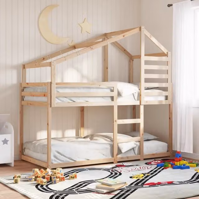 Letto a castello per bambini vidaXL in legno di pino massello bianco, L/P/H: 200 x 90 x 195,5 cm