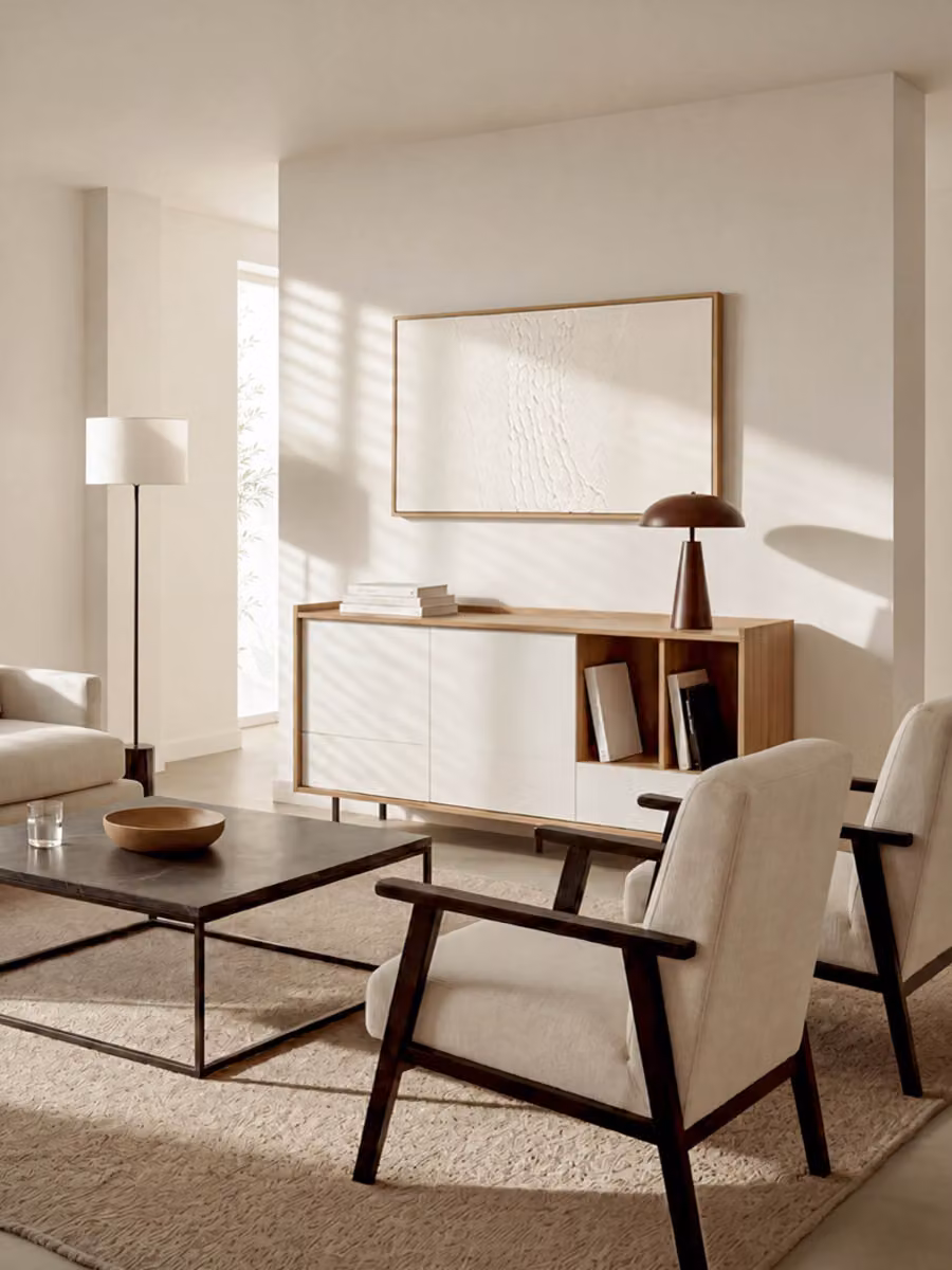 Credenza moderna Nadine Kenay Home in bianco e legno naturale – 2
