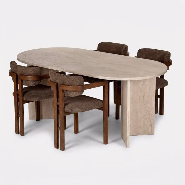 Set da pranzo Meridia 4 con 4 sedie imbottite in noce - Marrone