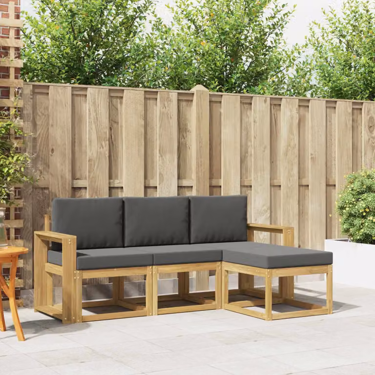 Set di divani da esterno vidaXL a forma di L in legno di acacia con cuscini, marrone e grigio