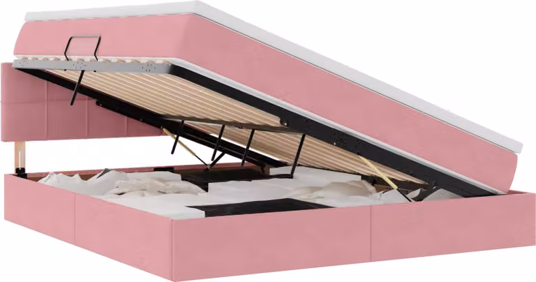 Letto con contenitore LED e materasso Rosa 180 x 200 cm Velluto