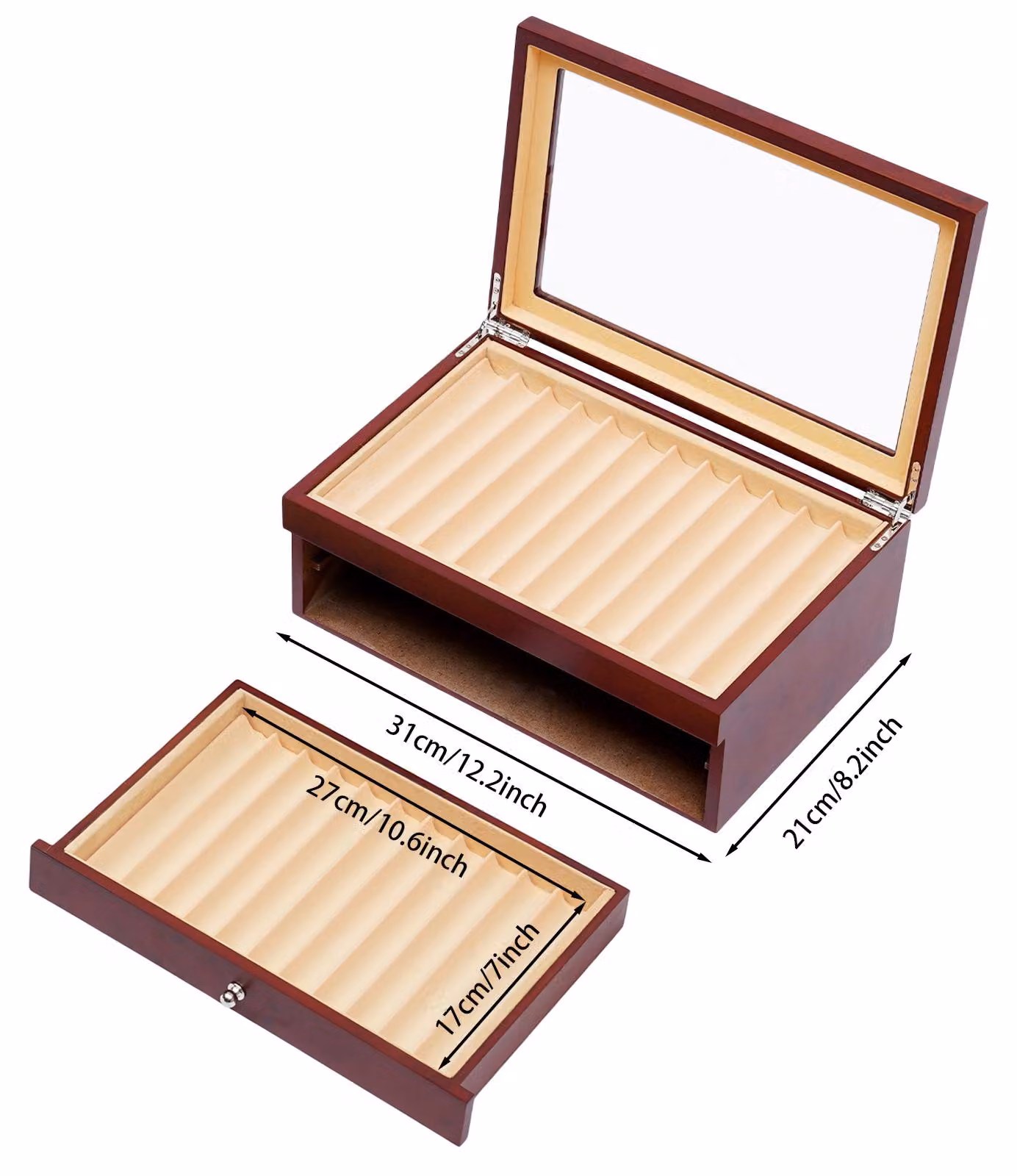 Contenitore organizzatore per penne, design antipolvere, elegante struttura in legno, colore rosso