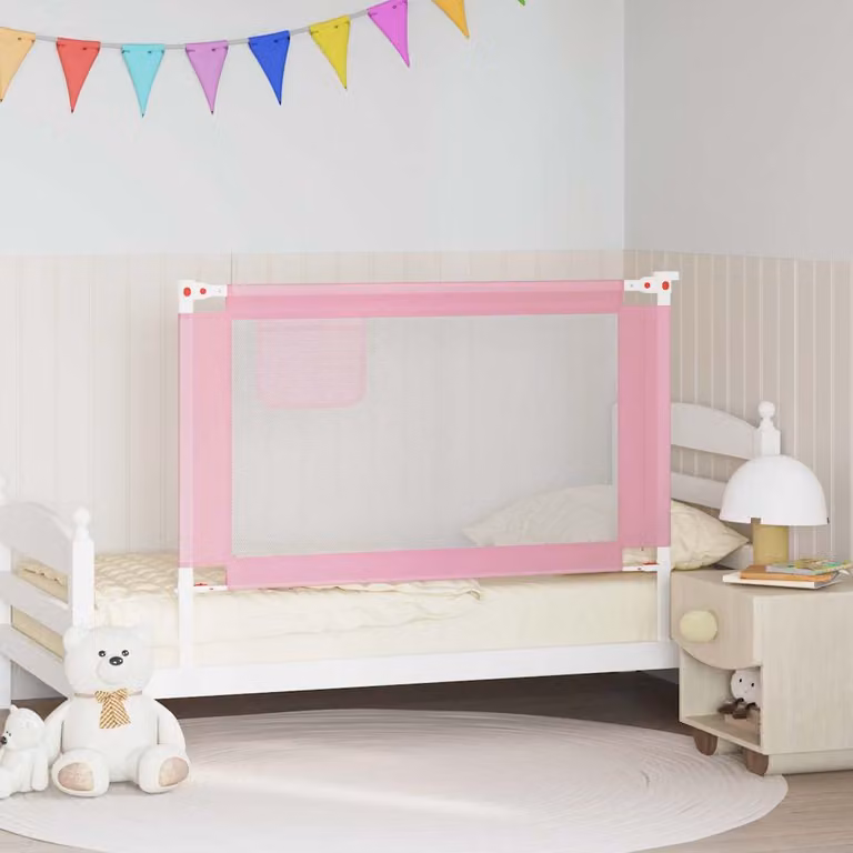 Sponda Letto di Sicurezza per Bambini vidaXL, Rosa, Tessuto e Metallo, L: 120 cm, H: 25 cm, P: 70 cm