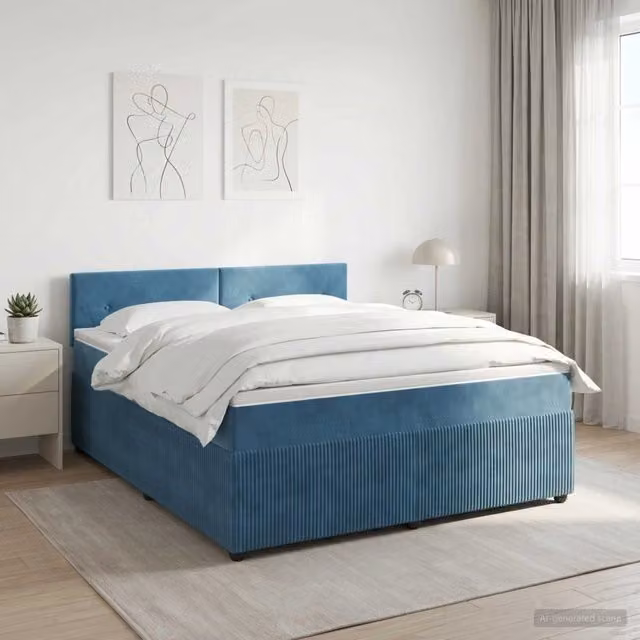 Letto box spring con materasso ibrido vidaXL in velluto blu, con base a sollevamento, L/P: 180 x 200 cm