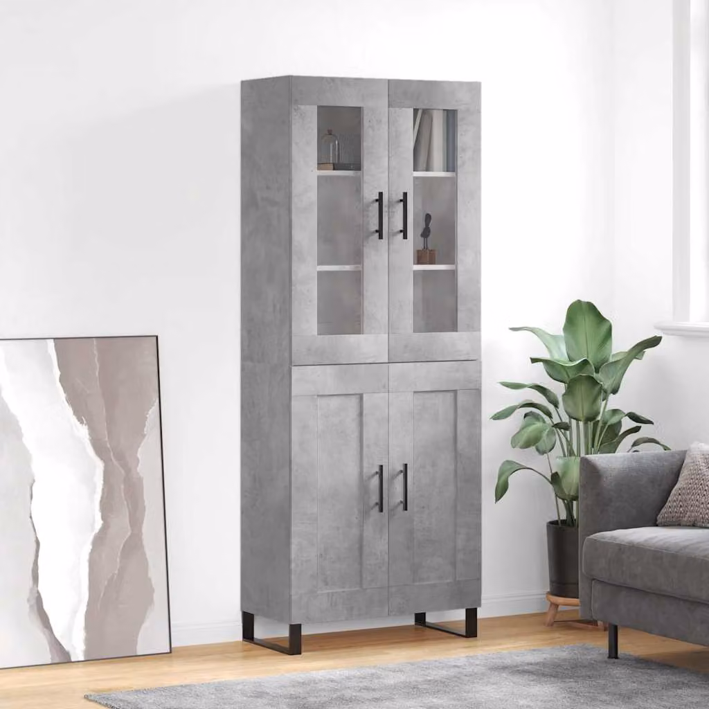 Credenza moderna vidaXL in legno multistrato e metallo, colore grigio, L: 69,5 cm, P: 34 cm, H: 180 cm