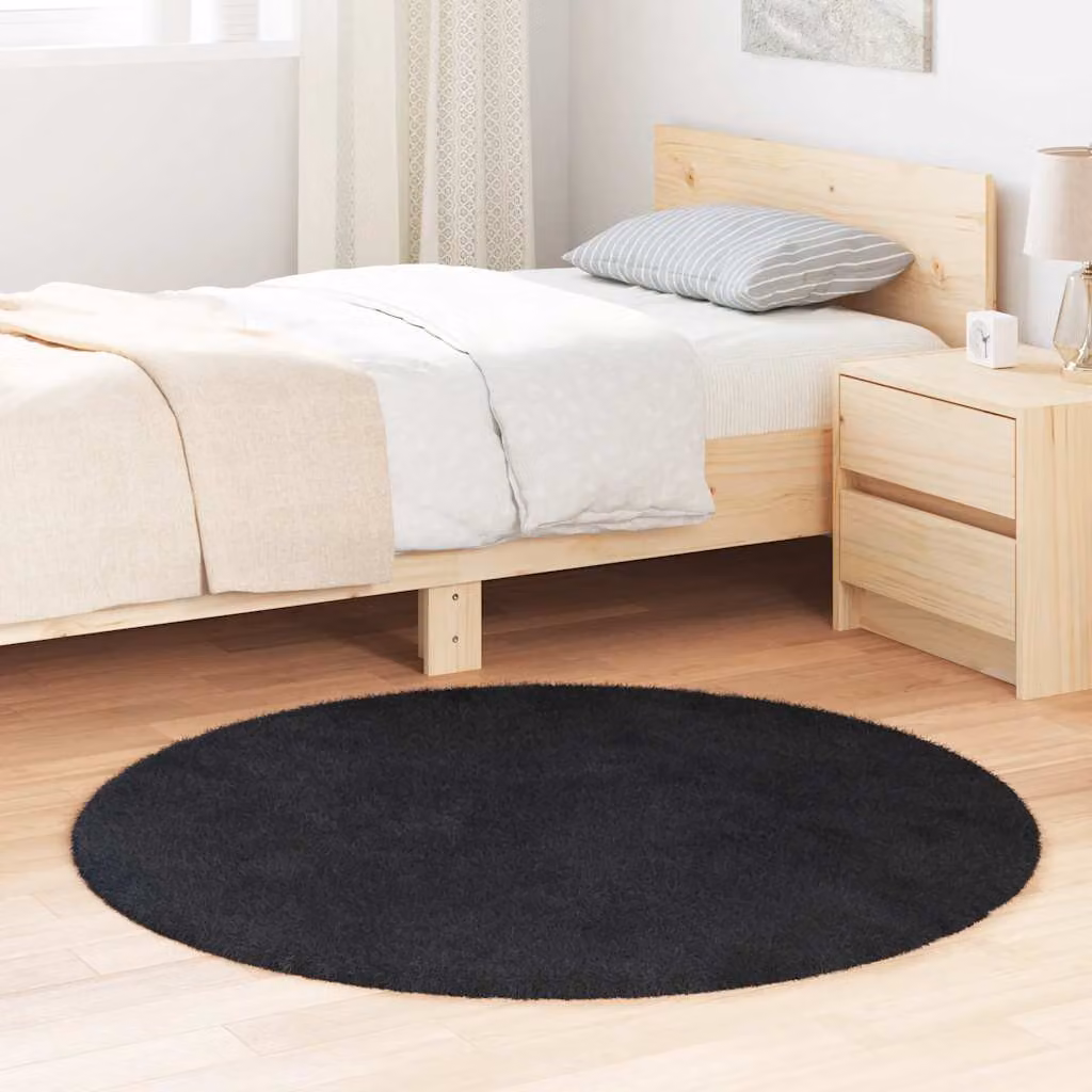Tappeto Shaggy a Pelo Lungo vidaXL NAVARRA Nero, Diametro: 120 cm, in Poliestere