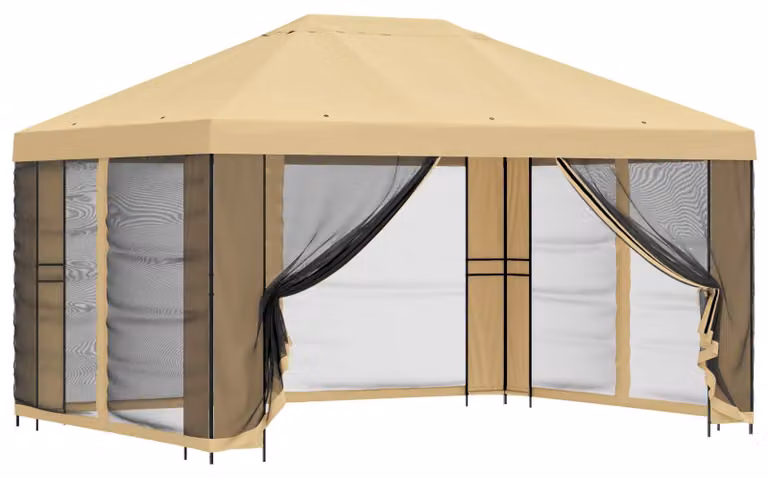 Gazebo da giardino con pareti laterali 4 × 3 m Crema