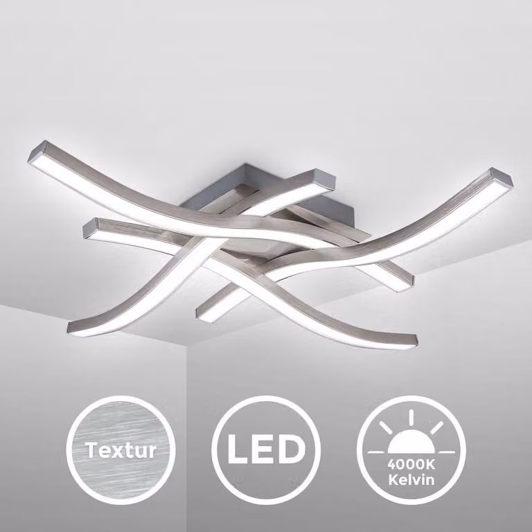 B.K.Licht Plafoniera LED, luce bianca neutra 4000K, LED integrati 17W 1.520Lm, dimensione 42,5x42,5x7cm, lampada da soffitto per salotto o cucina, lampadario in metallo color alluminio 230V IP20