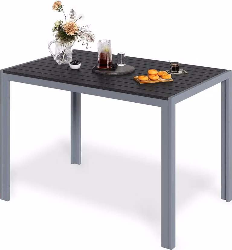 Tavolo da pranzo per esterni - tavolo da giardino in alluminio - 110×70×73 cm, piano a doghe in materiale ligneo, doghe da 6,5×10 cm, per 6 persone, resistente alle intemperie - grigio