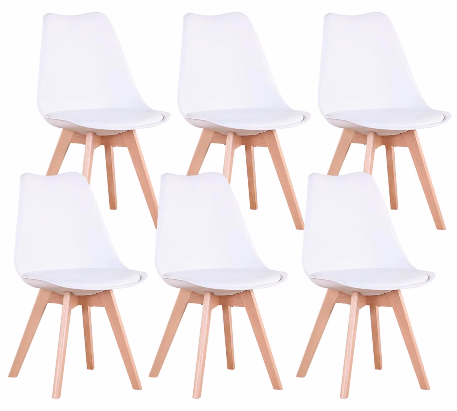Set di 6 sedie da pranzo - Sedia da pranzo - Seduta imbottita - Struttura in plastica - Non girevole - Da montare autonomamente - Bianco