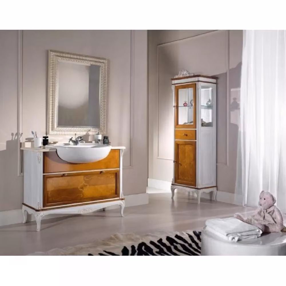 Mobile bagno stile provenzale Mobili 2G in legno color ciliegio con lavabo e piano in marmo bianco L: 111 cm, P: 61 cm, H: 85 cm – 3