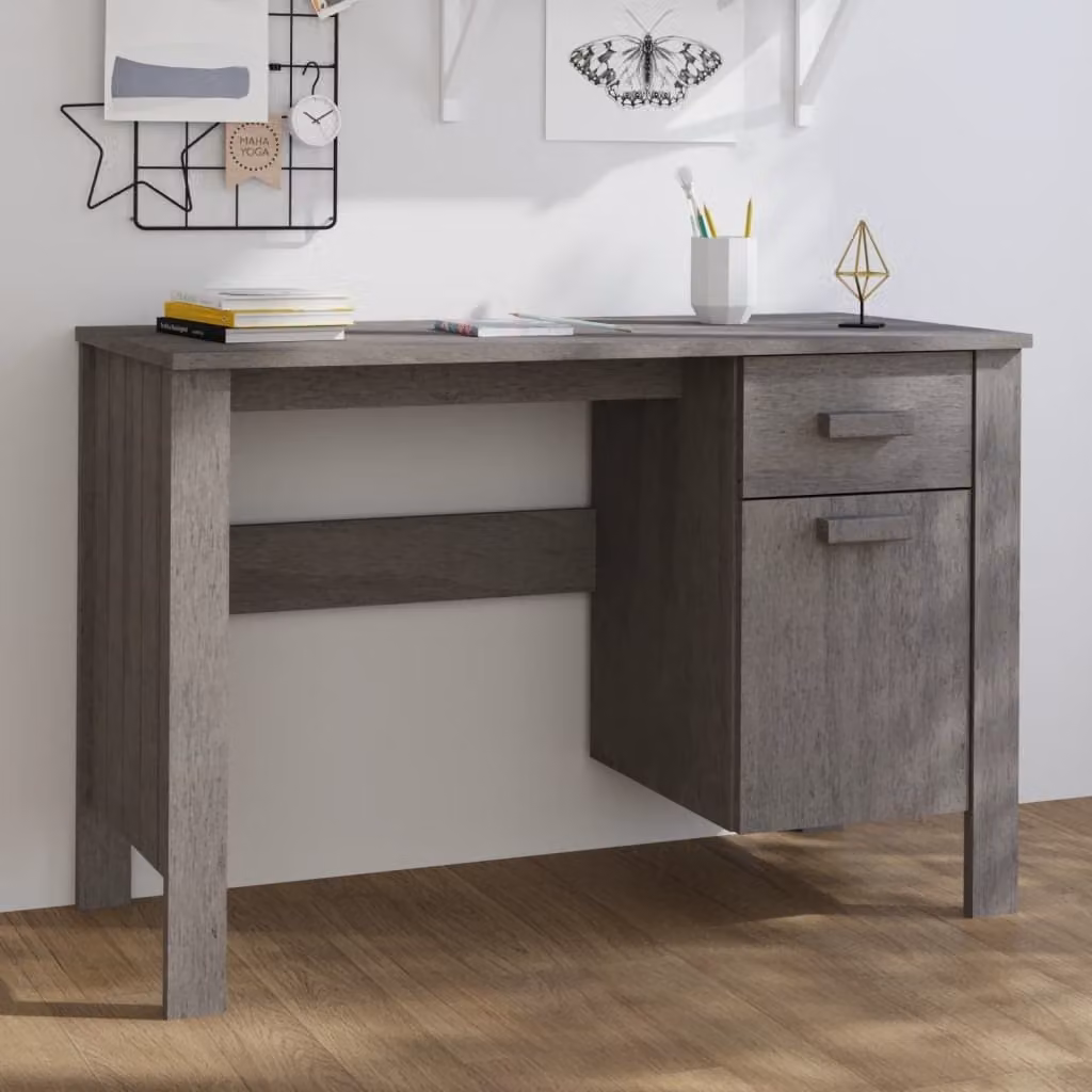 Maison Exclusive - Scrivania HAMAR, grigio chiaro, 113x50x75 cm, realizzata in legno massello di pino