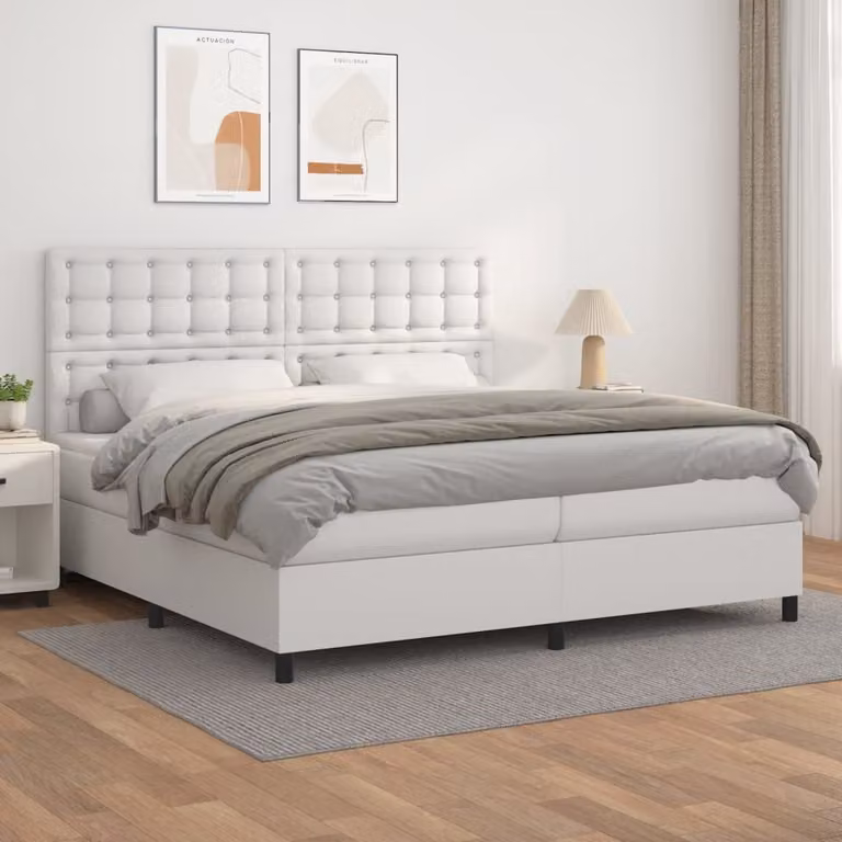 vidaXL Letto Ibrido con Giroletto a Molle e Materasso in Similpelle Bianco L/P/H: 200 x 200 x 128 cm