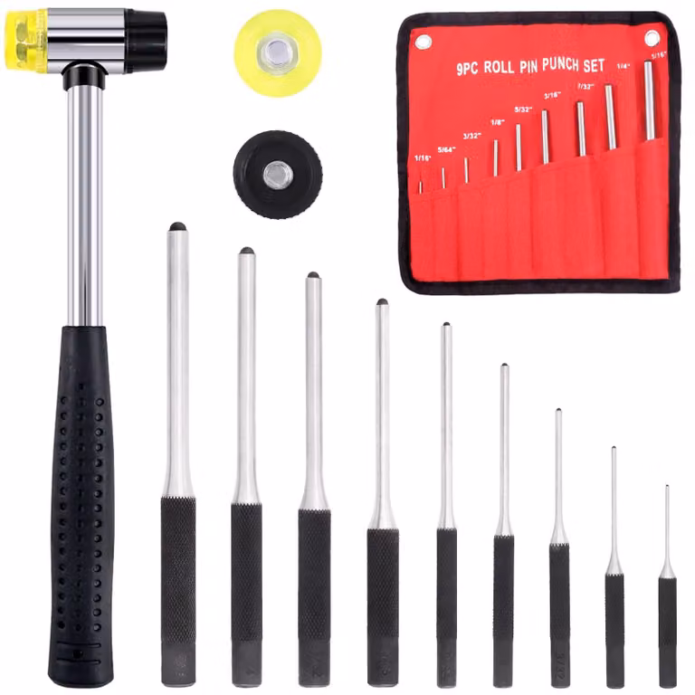 Set di 12 estrattori per cuscinetti a sfere, completo di martello, disponibile in 9 diverse dimensioni, realizzato in acciaio
