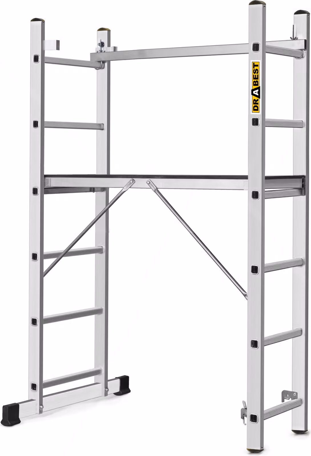 Drabest | scaffale in alluminio, impalcatura, scala multiuso, impalcatura a scala, 2x6, impalcatura con scala portata 150 kg, in alluminio