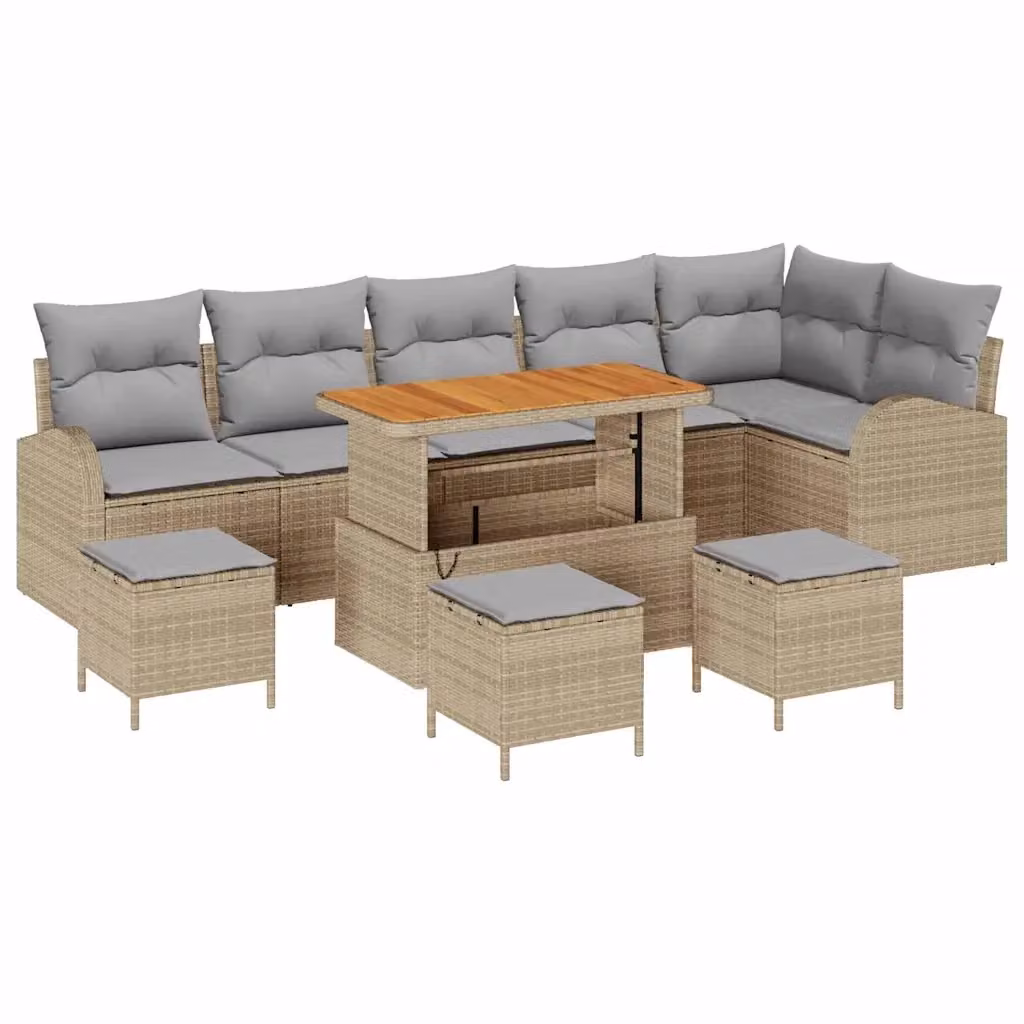 vidaXL Set Divano da Giardino a L con Tavolino e Ottoman, 10 Pezzi, Beige e Grigio – 2