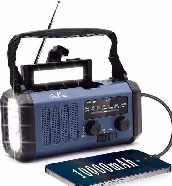 Radio solare di emergenza - Radio a manovella - Alimentata a energia solare - Kit di emergenza con zaino di sicurezza, dotato di torcia e power bank