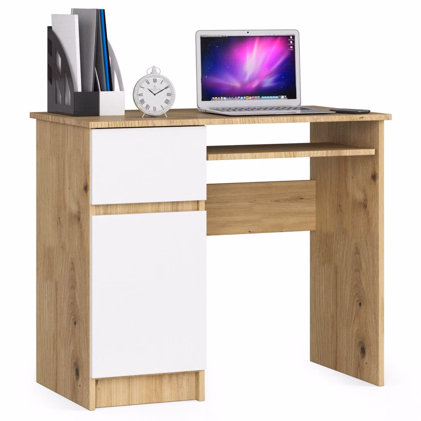 Akord Scrivania Piksel 1 Cassetto 1 Anta Lato Sinistro Rovere Artigianale E Bianco 90X50X77 Cm