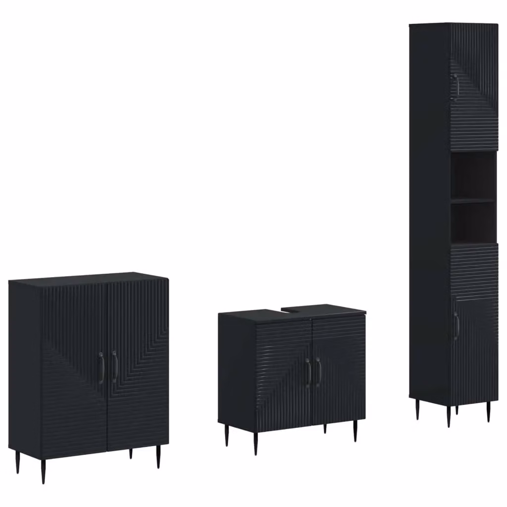 Set di armadietti da bagno moderni vidaXL HAARLEM in 3 pezzi, colore nero opaco, in MDF – 2