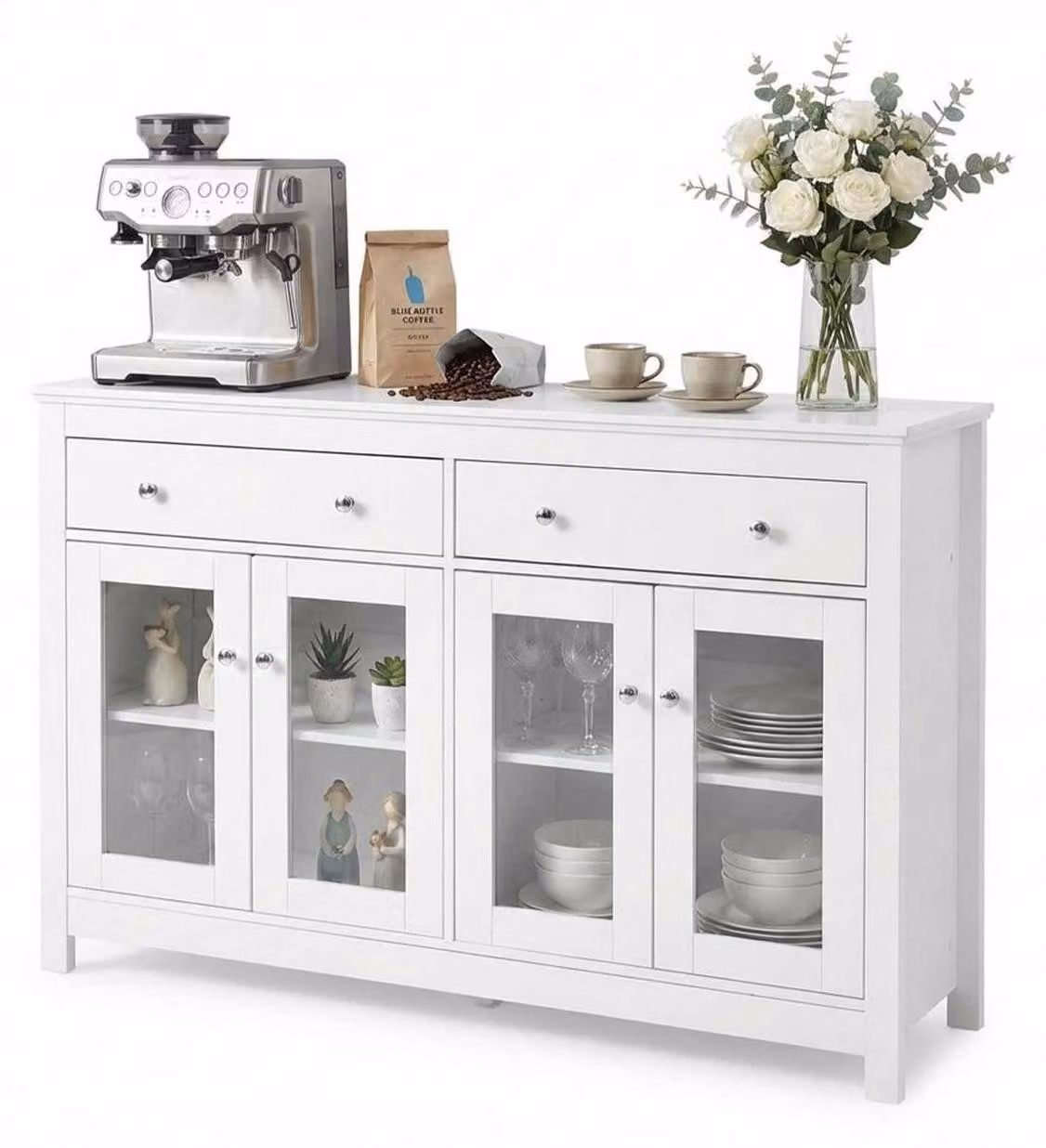 Mobiletto da cucina, larghezza 140 cm, bianco, con piano di lavoro e cassetti, dimensioni 140x40x90 cm