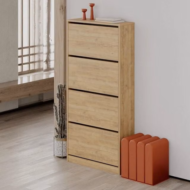 Scarpiera Effezeta Italia a quattro ante a ribalta in rovere, L: 73 cm, P: 26 cm, H: 154,5 cm