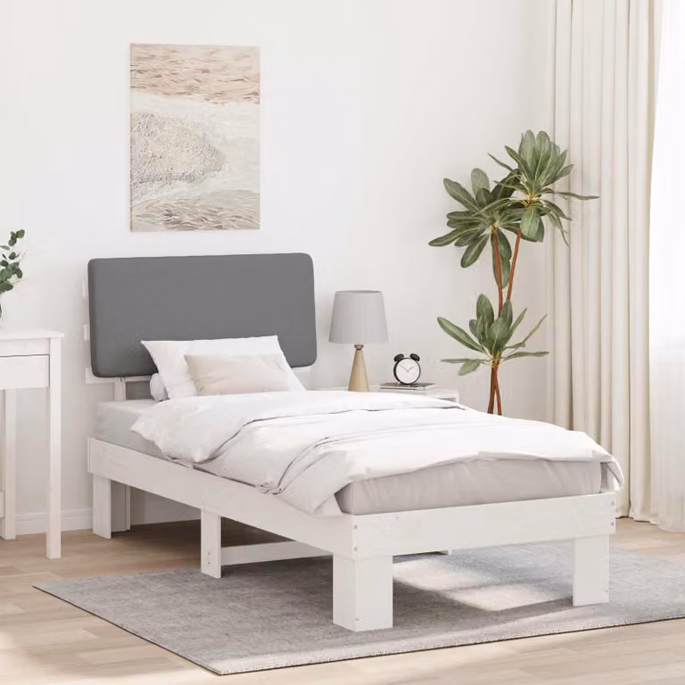 Letto con testiera rivestita vidaXL in legno di pino e tessuto, Grigio chiaro, 90 x 200 cm