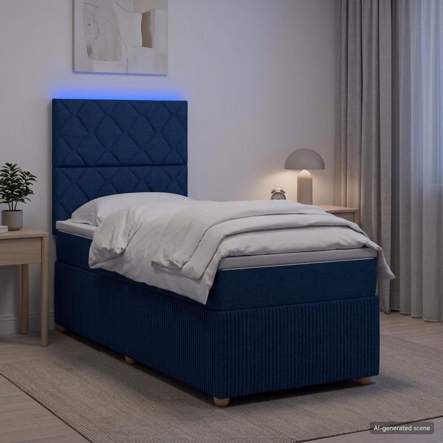 Letto Box Spring vidaXL con Materasso Ibrido e Illuminazione LED, Colore Blu e Bianco, L/P: 190 x 90 cm
