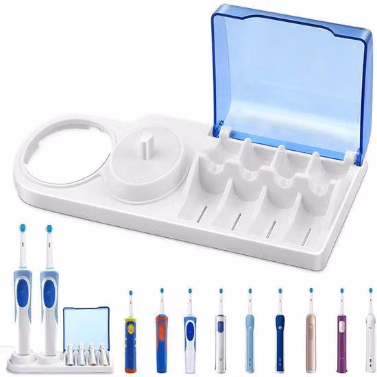 Supporti elettrici per la pulizia dei denti con testina intercambiabile e accessori per la pulizia dei denti, per armadio bianco.