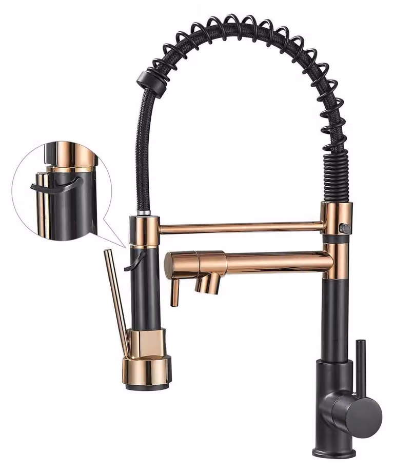 Miscelatore da cucina estraibile, nero, rosa oro, acciaio inossidabile, girevole a 360°