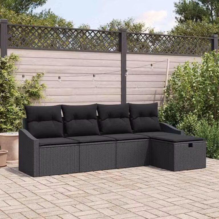 Maison Exclusive - Set di divani componibili, 5 pezzi, colore nero, in rattan sintetico
