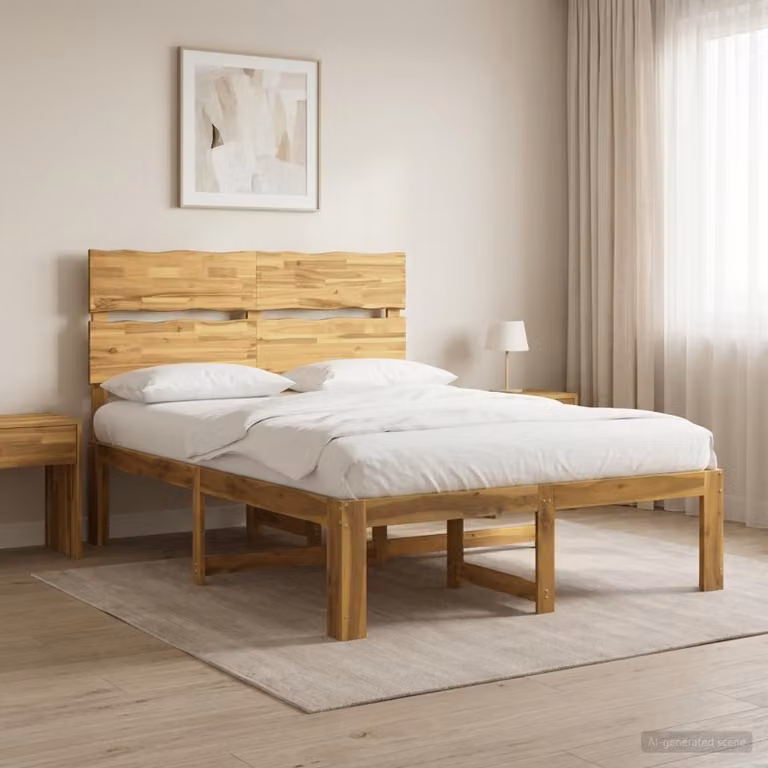 Letto matrimoniale con testiera vidaXL ROSTOCK in legno di acacia, Bianco, L: 140 cm, P: 200 cm, H: 105 cm