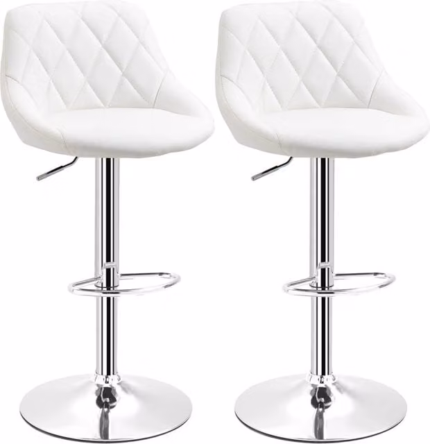 Sgabello Alto Girevole Xylo Bianco in Finta Pelle e Metallo con Altezza Regolabile L/P/H: 46 x 48 x 83-104 cm