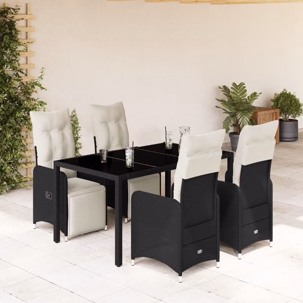 Maison Exclusive - Set Bistrò da Giardino 5 pz con Cuscini in Polyrattan Nero
