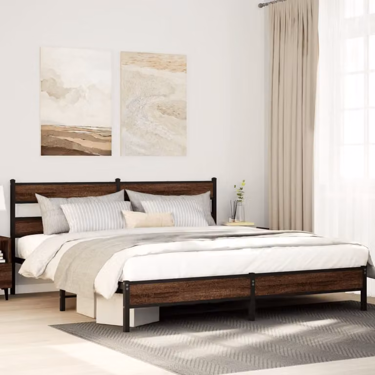 vidaXL Giroletto in Metallo Marrone Rovere senza Materasso L: 187 cm, P: 219 cm