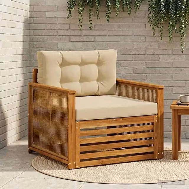 Divano centrale da esterno vidaXL in legno di acacia con cuscini beige – 1