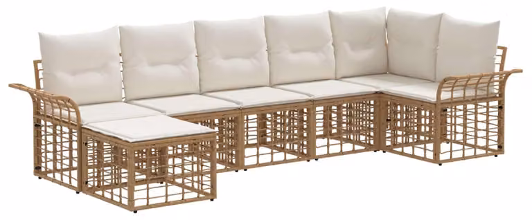 Set di divani da esterno 7 pcs Naturale e Bianco Crema