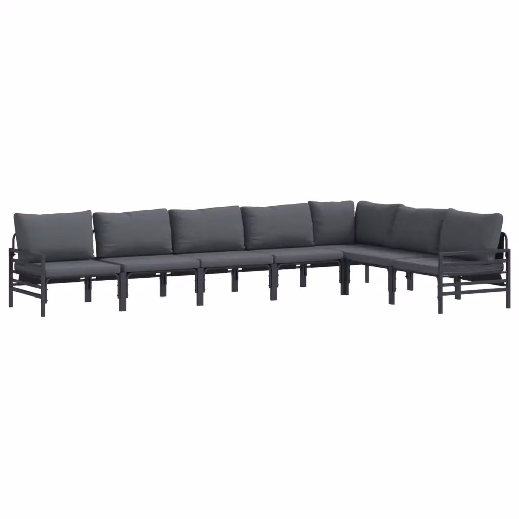 Set Divano da Giardino L-Shape vidaXL in Acciaio Antracite con Cuscini e Tavolino, 7 Pezzi – 2